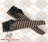 【KS-L51】(B／P) Knee Bow Top Socks # Thin Stripe Black+Brown