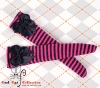 【KS-L53】(B／P) Knee Bow Top Socks # Thin Stripe Black+Deep Pink