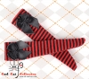 【KS-L55】(B／P) Knee Bow Top Socks # Thin Stripe Black+Red