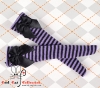 【KS-L57】(B／P) Knee Bow Top Socks # Thin Stripe Black+Violet