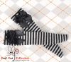 【KS-L54】(B／P) Knee Bow Top Socks # Thin Stripe Black+Grey