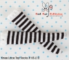 【KS-L10】(B／P) Knee Lace Top Socks # Stripe B+W