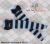 【KS-L24】(B／P) Knee Bow Top Socks # Stripe Black+Water Blue