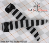【KS-L30】(B／P) Knee Bow Top Socks # Stripe Black+Grey