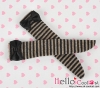 【KS-L73】(B／P) Knee Bow Top Socks # Thin Stripe Black+Brown