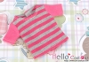 87．【NS-12N】Blythe／Pullip short sleeve T-shirt（crew neck）# Stripe Pink+Grey