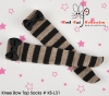 【KS-L31】(B／P) Knee Bow Top Socks # Stripe Black+Brown