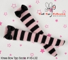 【KS-L32】(B／P) Knee Bow Top Socks # Stripe Black+Pink