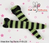 【KS-L33】(B／P) Knee Bow Top Socks # Stripe Black+Green