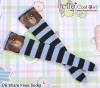 【KS-P20】B／P Knee Printing Socks（Bear） # Stripe B+Water Blue